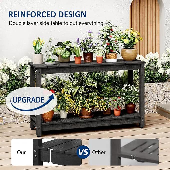 Outdoor Console Table, 48" Weather Resistant HIPS Patio Side Table, 440LBS Weight Capacity, 2-Tier Multifunctional Buffet Bar Storage Organizer for Garden Deck, Black by GreenHaven Gardens