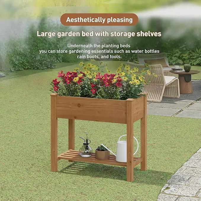 FILWH Raised Garden Bed with Legs Elevated Wooden Planter Box Stand Large Planter Stand Box for Fruits Vegetables Flowers with Divider with Bag - 34x18x30.5IN（Brown） by GreenHaven Gardens