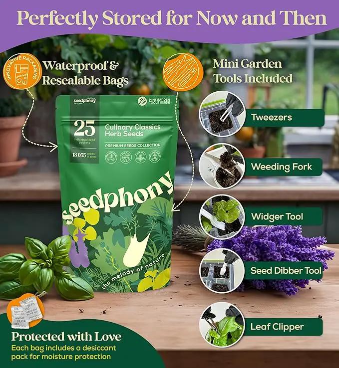 25 Culinary Classic Herb Seeds Variety Pack - 13,055+ Non-GMO Heirloom Herbs Seeds for Planting Indoor & Outdoor: Lavender, Rosemary, Dill, Mint, Catnip, Basil - Gardening Seeds Packets by GreenHaven Gardens