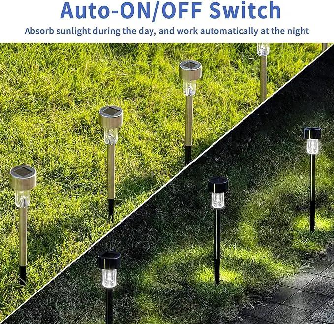 GIGALUMI Solar Pathway Lights 20 Pack, Stainless Steel IP44 Waterproof Auto On/Off Outdoor LED Solar Landscape Lights for Garden, Yard, Patio, Path and Walkway. (Cold White) by GreenHaven Gardens