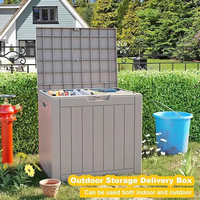 36 Gallon Outdoor Deck Box,Storage Lockable Waterproof Patio Furniture,Garden Tools,Cushions,Pool Accessories Outside Storage Resin Box(Grey) by GreenHaven Gardens