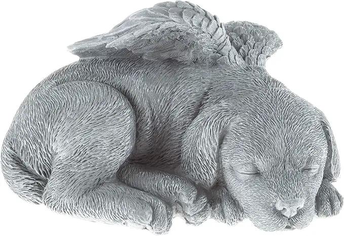Pure Garden Sculpture Pet Memorial Statue, Sleeping Angel Dog, Stone Finish by GreenHaven Gardens