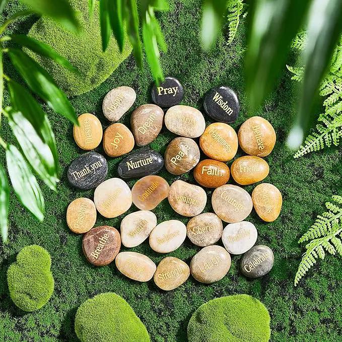 40 Pieces Engraved Inspirational Stones Different Words Encouragement Stones Motivational Gifts Garden Rocks with Words Positive Rocks for Friends Family as Christmas Thanksgiving Gift by GreenHaven Gardens