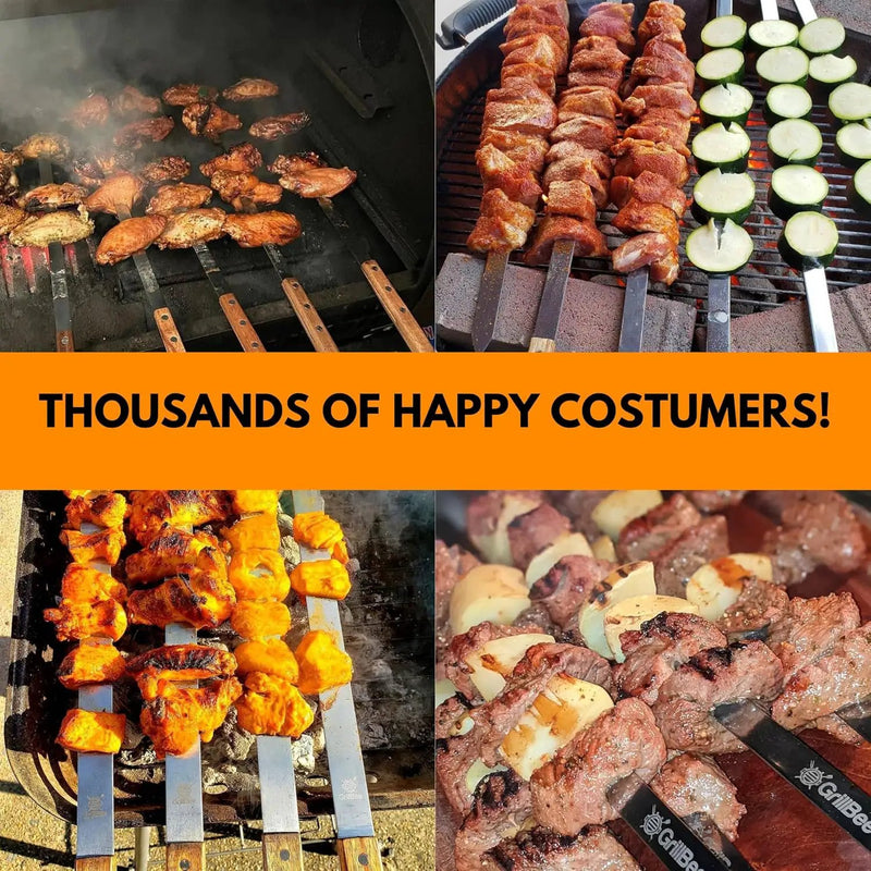 Premium Kabob Skewers 23 inch Long and 5/8 inch Wide Stainless Steel Flat Reusable Metal Skewers for Grilling BBQ - Chicken Kebab, 8pc Set with Bag by GreenHaven Gardens