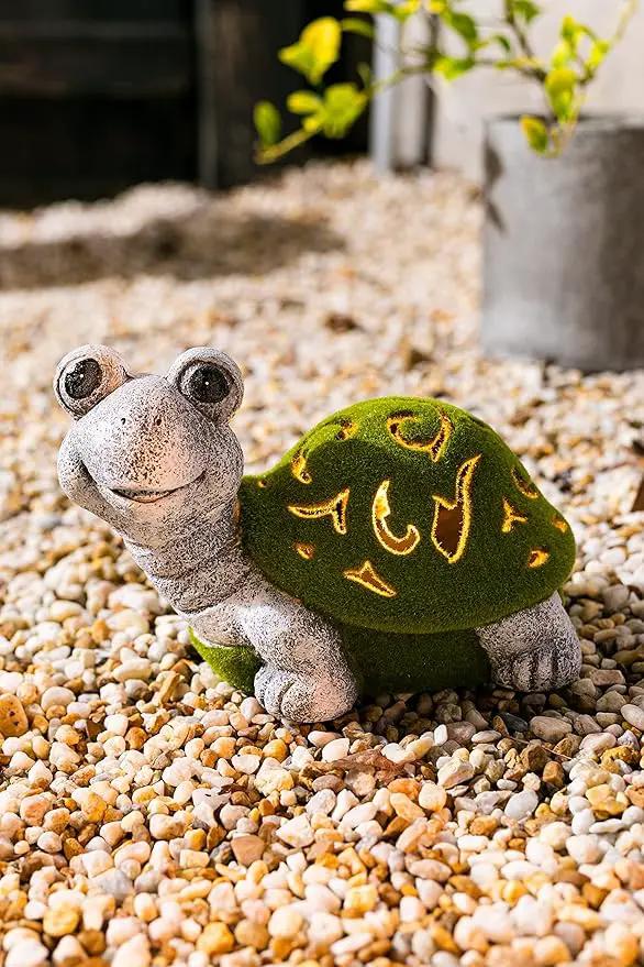 VP Home Lazy Turtle with Flocked Shell Solar Powered LED Outdoor Decor Garden Light - Great Addition for Your Garden, Solar Powered Light, Suitable for Outside Patio Lawn Gifts by GreenHaven Gardens