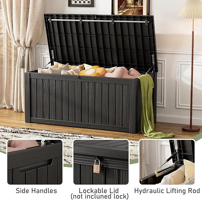 KAMABOKO Outdoor Storage Box, 120 Gallon Large Outdoor Resin Deck Box, Storage Waterproof Boxes Lockable Lid for Garden Tools, Pool Supplies, Patio Furniture and Cushions, Black by GreenHaven Gardens