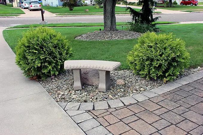 EMSCO Group 2306-1AZ Garden Bench – Natural Sandstone Appearance – Made of Resin – Lightweight – 12” Height by GreenHaven Gardens