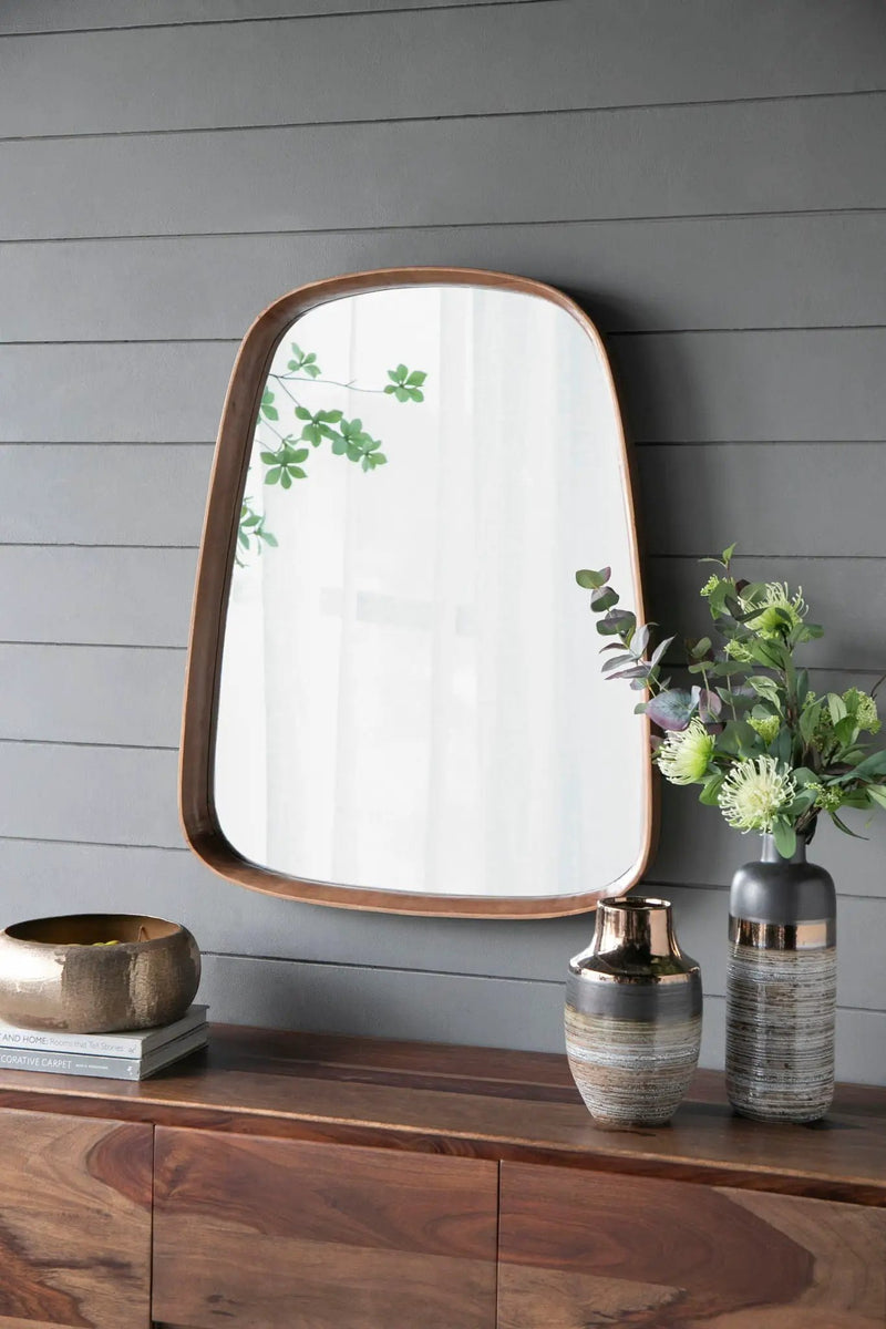 Irrgeular Mirror With Wood Frame, Wall Mirror For Living Room Bathroom Entryway - Brown by HouseOfZazla