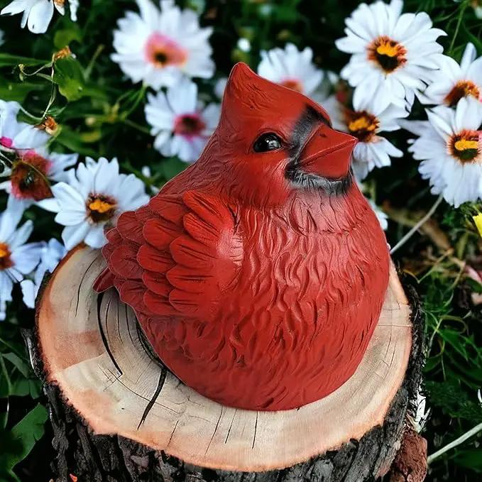 Stocky Cardinal Garden Statue and Key Hider - Hides a Secret Extra Hidden Key Outside in Garden, Yard or Porch by GreenHaven Gardens