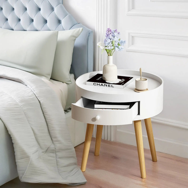 Nightstand With Storage Drawer, Bedside Table For Bedroom - White by Unique Piece Furniture