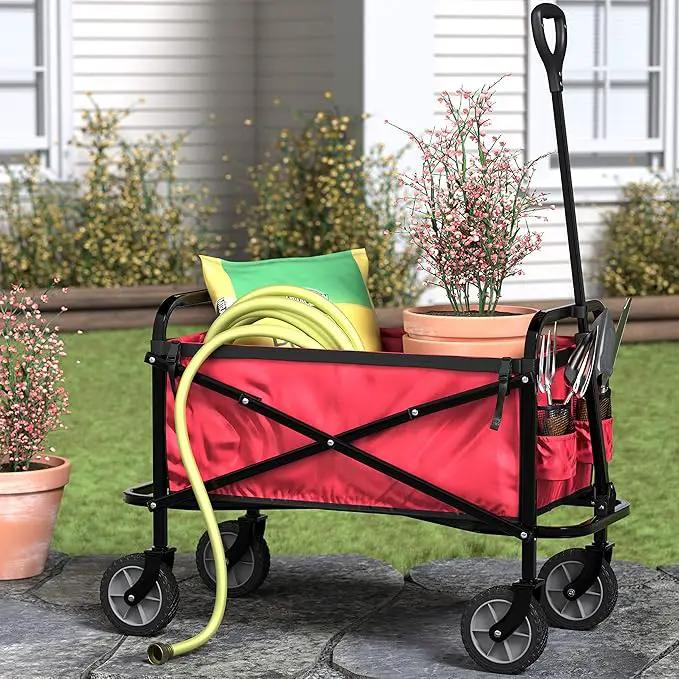 Amazon Basics Collapsible Folding Heavy Duty Utility Wagon for Outdoor Sports, 265 pounds Weight Capacity, Camping, Garden, and Shopping, 27.6 x 40.9 x 20 inches, Red by GreenHaven Gardens