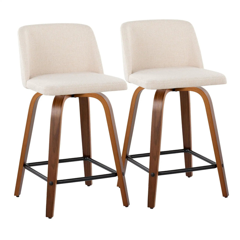 Toriano - Mid Century Modern Fixed Height Counter Stool With Swivel & Square Footrest (Set of 2) by HouseOfZazla