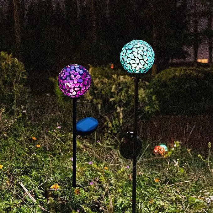 VCUTEKA Solar Garden Decorative Lights Outdoor, Mosaic Solar Light Waterproof LED Pathway Stake Light for Landscape Patio Yard Deck Walkway Decoration, 2 Pack （Blue&Purple） by GreenHaven Gardens