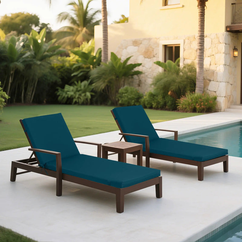 Outdoor Lounge Chair Cushion Set - Lake Blue Polyester, UV & Fade Resistant, 2PCS by HouseOfZazla
