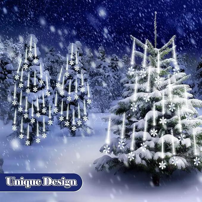 Enhon 2 Pack Meteor Shower Snowflake Lights Outdoor with Timer, Total 480 LED 12in 16 Tube Connectable Waterproof Meteor Rain Drop Christmas Light with Snowflake for Xmas Tree Roof Garden(Cool White) by GreenHaven Gardens