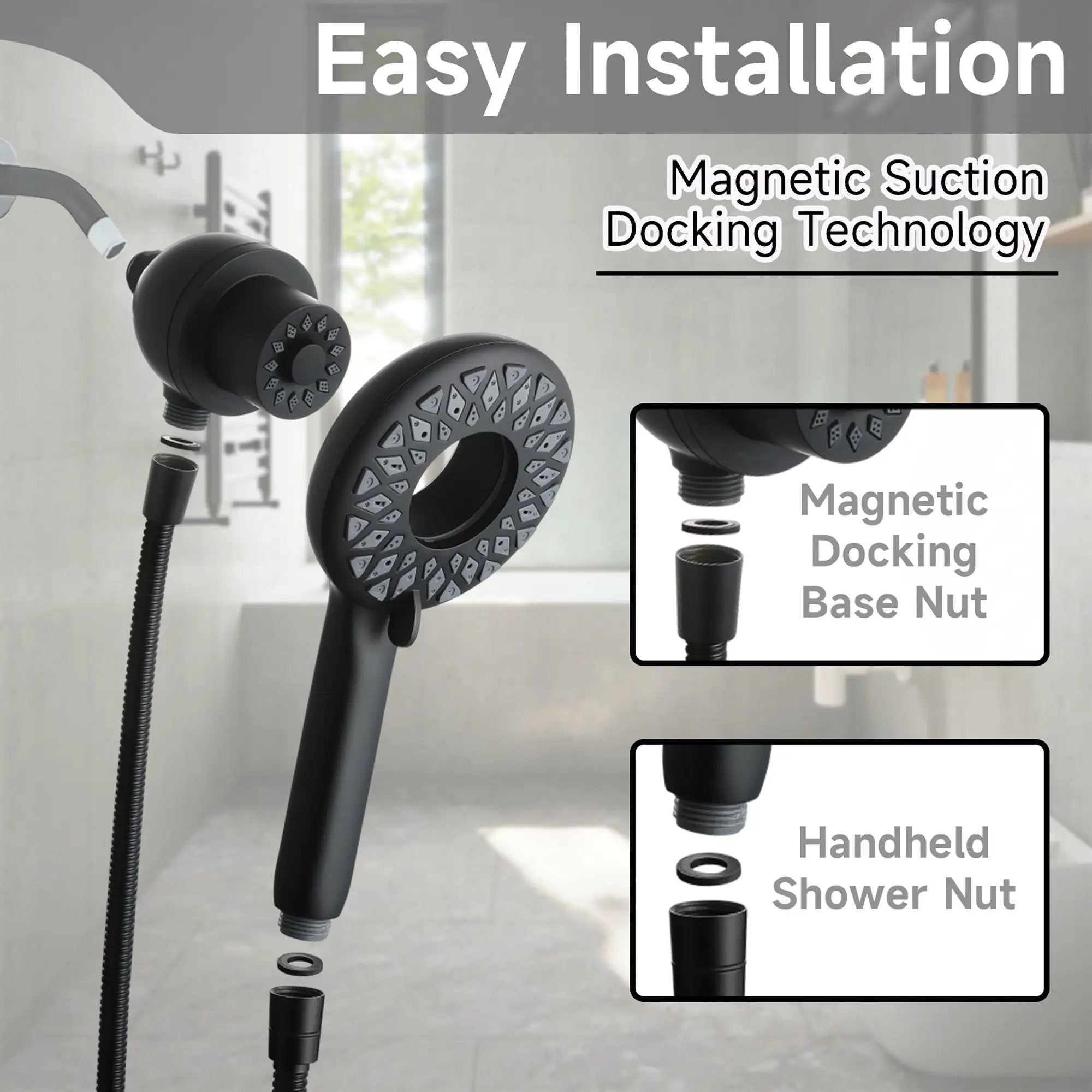 High Pressure Shower Heads 6 Spray Mode Handheld Shower With 60" Stainless Steel Hose - Matte Black by HouseOfZazla
