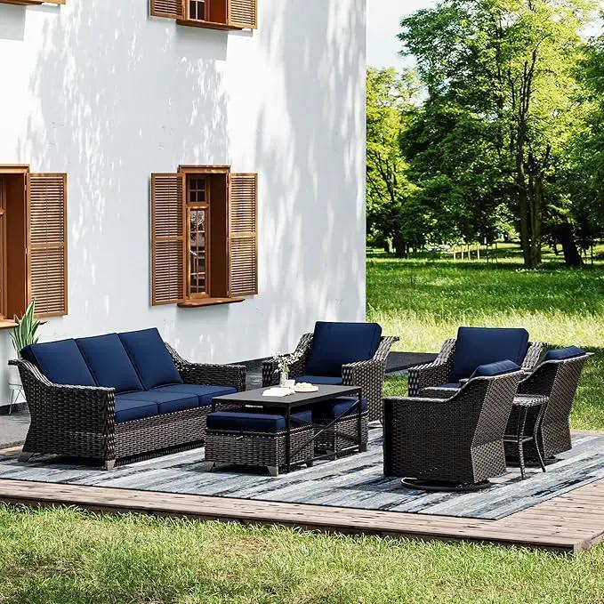 Joyside Wicker Patio Furniture Sets, 9 Pieces Upgraded Large Size Outdoor Furniture with Swivel Rocking Patio Chairs, Patio Dining Chair, 3-Seat Sofa, Outdoor Ottoman, Coffee Table, Thick Cushions by GreenHaven Gardens