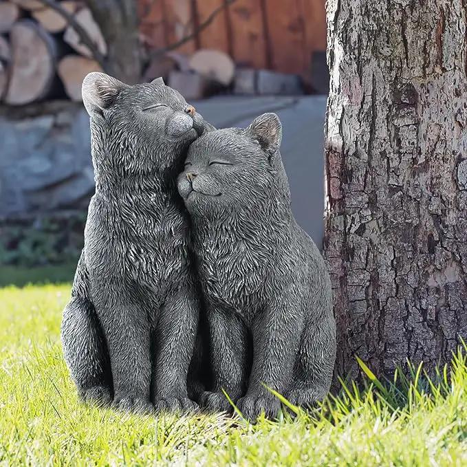 Wenqik Black Cat Statue for Garden Couple Kitten Figurines Decor Resin Cat Sculpture Decorative Garden Statues for Outside Patio Yard Farmhouse Gifts for Animal Lovers Mom 8.66 x 5.7 x 10.62 Inch by GreenHaven Gardens