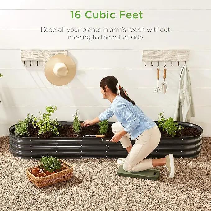 Best Choice Products 8x2x1ft Outdoor Metal Raised Garden Bed, Oval Deep Root Planter Box for Vegetables, Flowers, Herbs, and Succulents w/ 108 Gallon Capacity - Charcoal by GreenHaven Gardens