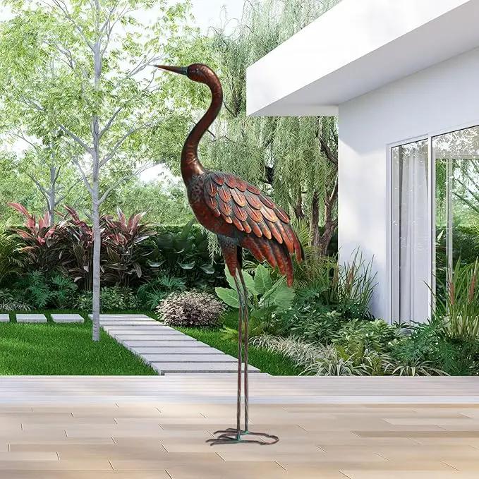 chisheen Outdoor Garden Crane Statues and Sculptures Metal Yard Art Statue for Garden Decoration Large Size by GreenHaven Gardens