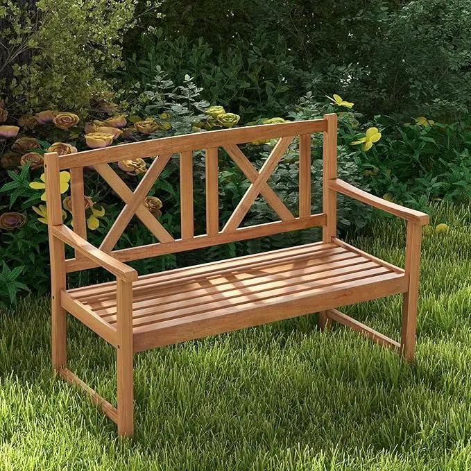 Giantex Patio Garden Bench Loveseat - 2-Person Acacia Wood Bench with Armrest, Backrest, Sturdy Frame, 800lbs Capacity, Outside Park Bench for Patio, Yard, Front Porch, Outdoor Garden Bench, Natural by GreenHaven Gardens