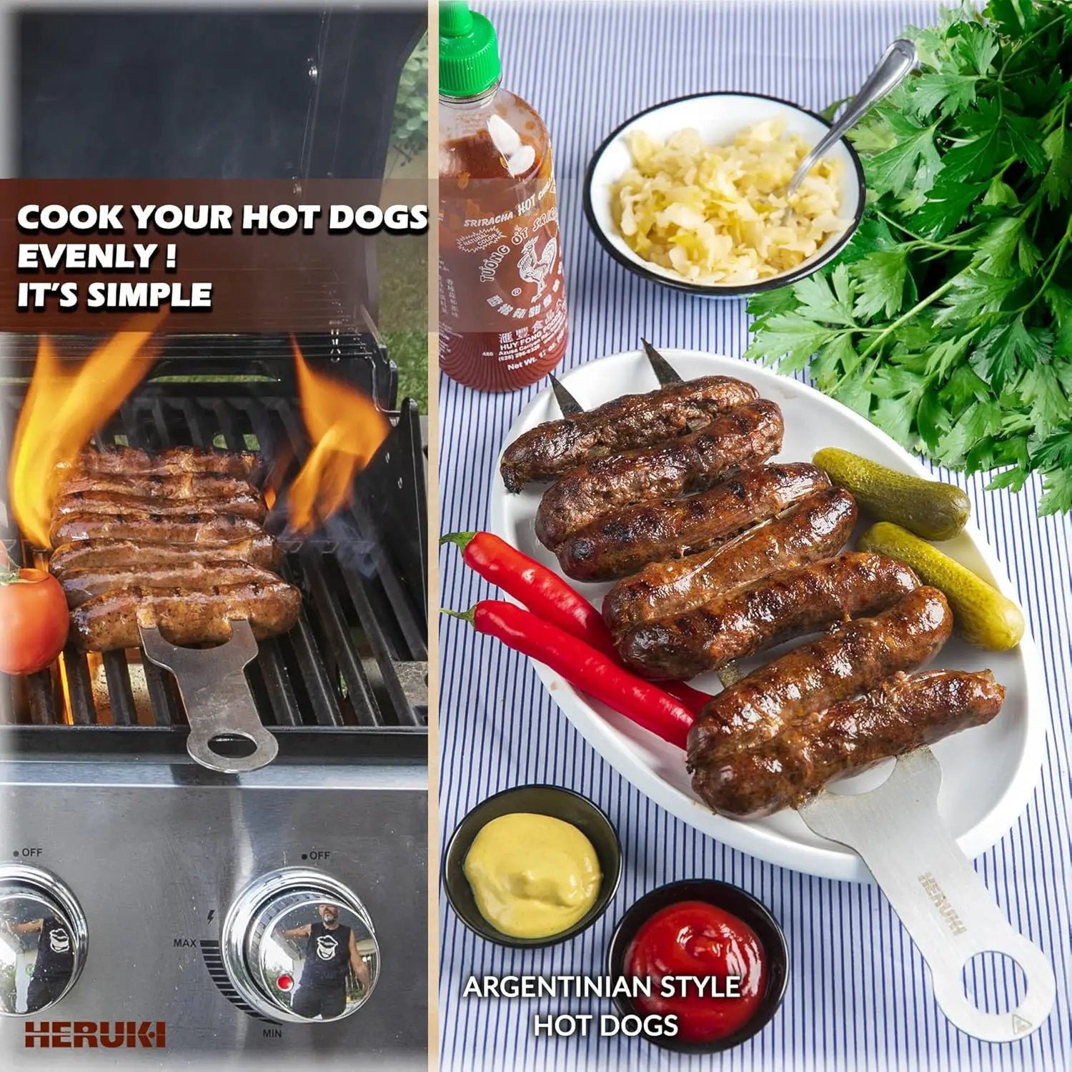 Double Skewers 14.4" Stainless Steel Heavy Duty Double Prong Skewers for BBQ Kabob Shawarma Meat Fish Chicken Gift for Valentine Accessories for Grill Master Arsenal - 2 Units (Silver and red) by GreenHaven Gardens