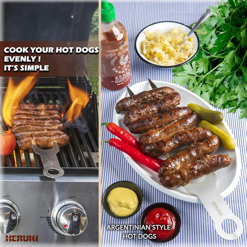 Double Skewers 14.4" Stainless Steel Heavy Duty Double Prong Skewers for BBQ Kabob Shawarma Meat Fish Chicken Gift for Valentine Accessories for Grill Master Arsenal - 2 Units (Silver and red) by GreenHaven Gardens