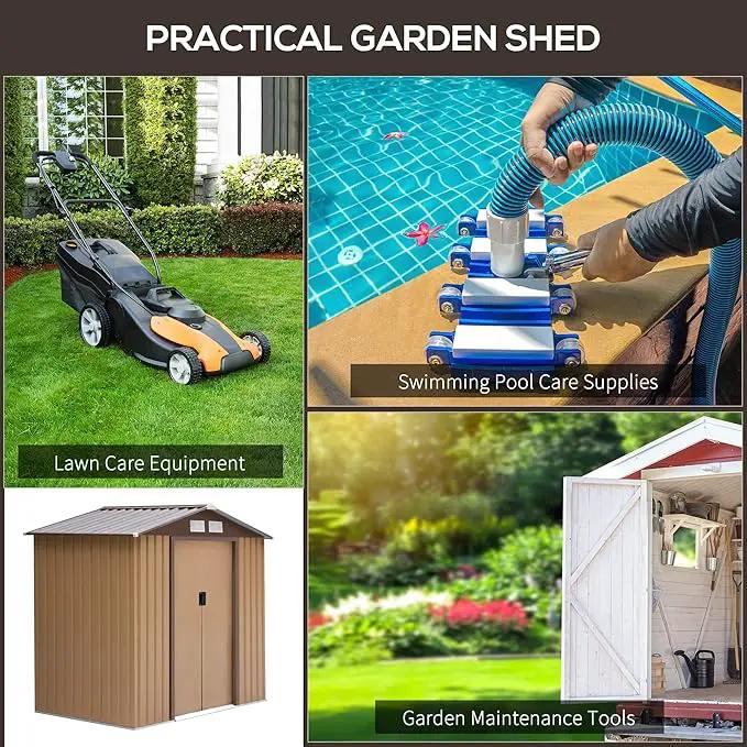 Outsunny 7' x 4' Outdoor Storage Shed, Garden Tool Metal Shed with Foundation Kit, Double Lockable Door, Air Vents and Sloping Roof, for Backyard, Patio, Lawn, Yellow by GreenHaven Gardens