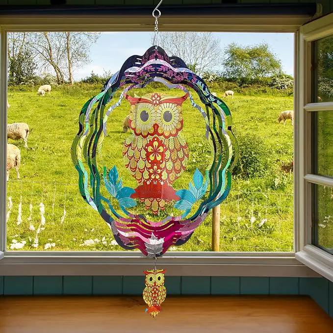 TUOKING Owl Wind Spinners Outdoor Metal 3D Hanging Art Wind Spinner 12 Inch Stainless Steel for Yard and Garden Decoration Worth Gift for Women by GreenHaven Gardens