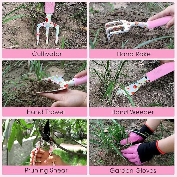 Gardening Gifts for Women, MQJIAZHI Gardening Tools for Women, Garden Tool Set, Floral Gardening Hand Tools with Garden Tools Bag, Heavy Duty Gardening Kit Women Gifts for Mom, Girlfriend (Pink) by GreenHaven Gardens