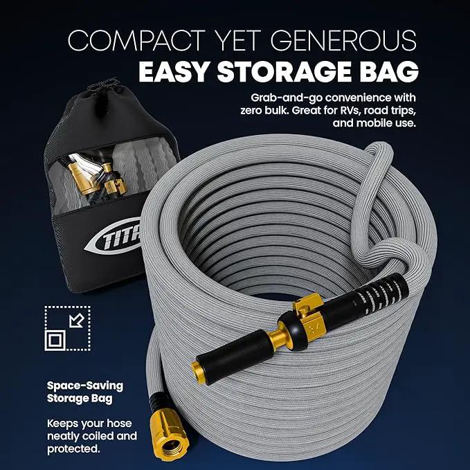TITAN Flexible Garden Hose 30FT – Ultra Lightweight, Heavy Duty Water Hose with Brass Fittings & Jet Nozzle – Kink-Free, Non-Expanding, Durable Fabric Hose for Yard, Lawn, Car Wash, Outdoor Use by GreenHaven Gardens