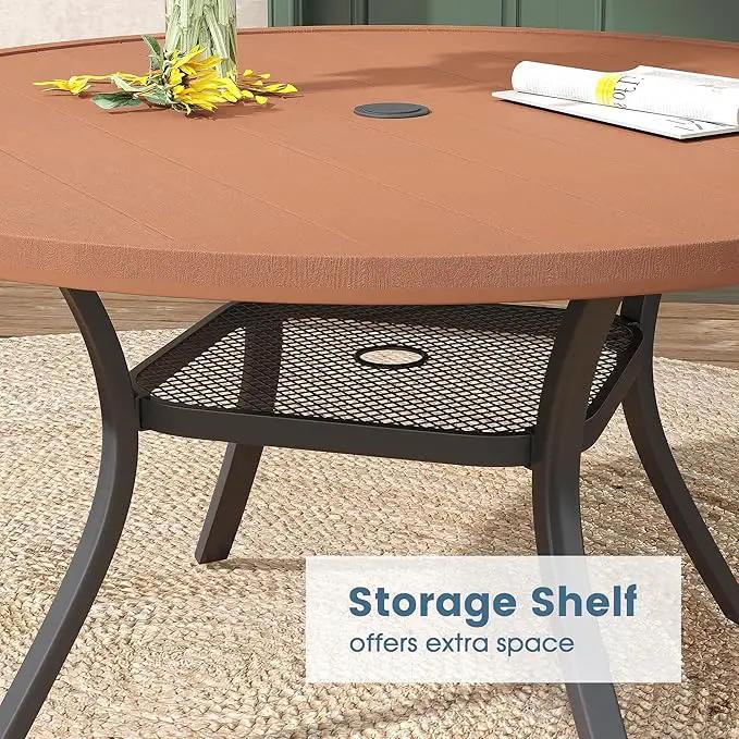 DIFY Round Outdoor Patio Dining Table for 4, 41.7" Patio Table with All-Weather Faux Wood Tabletop and Metal Steel Frame, Outside Table for Garden Porch Backyard, Walnut by GreenHaven Gardens