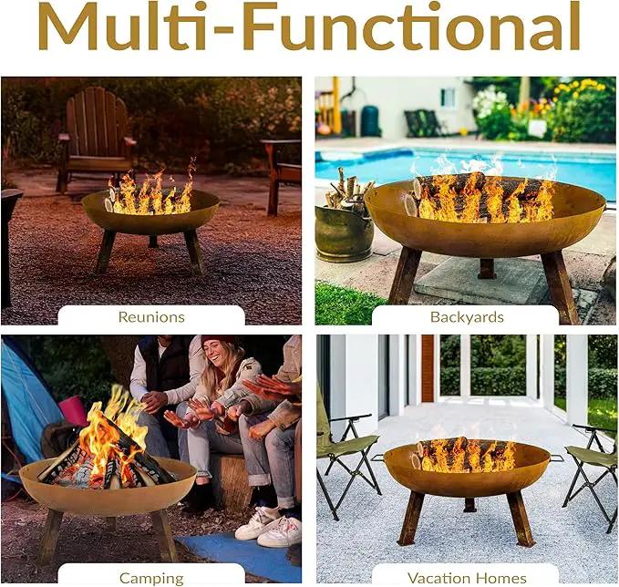 Sunnydaze 30-Inch Cast Iron Heavy-Duty Fire Pit for Outside - Wood-Burning Outdoor Fire Pit Bowl with Handles - Oxidized Finish by GreenHaven Gardens