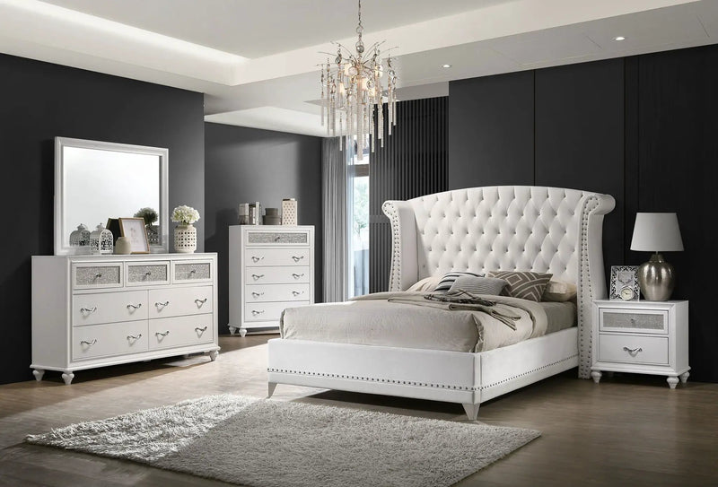 Barzini Upholstered Eastern King Wingback Bed White by Unique Piece Furniture