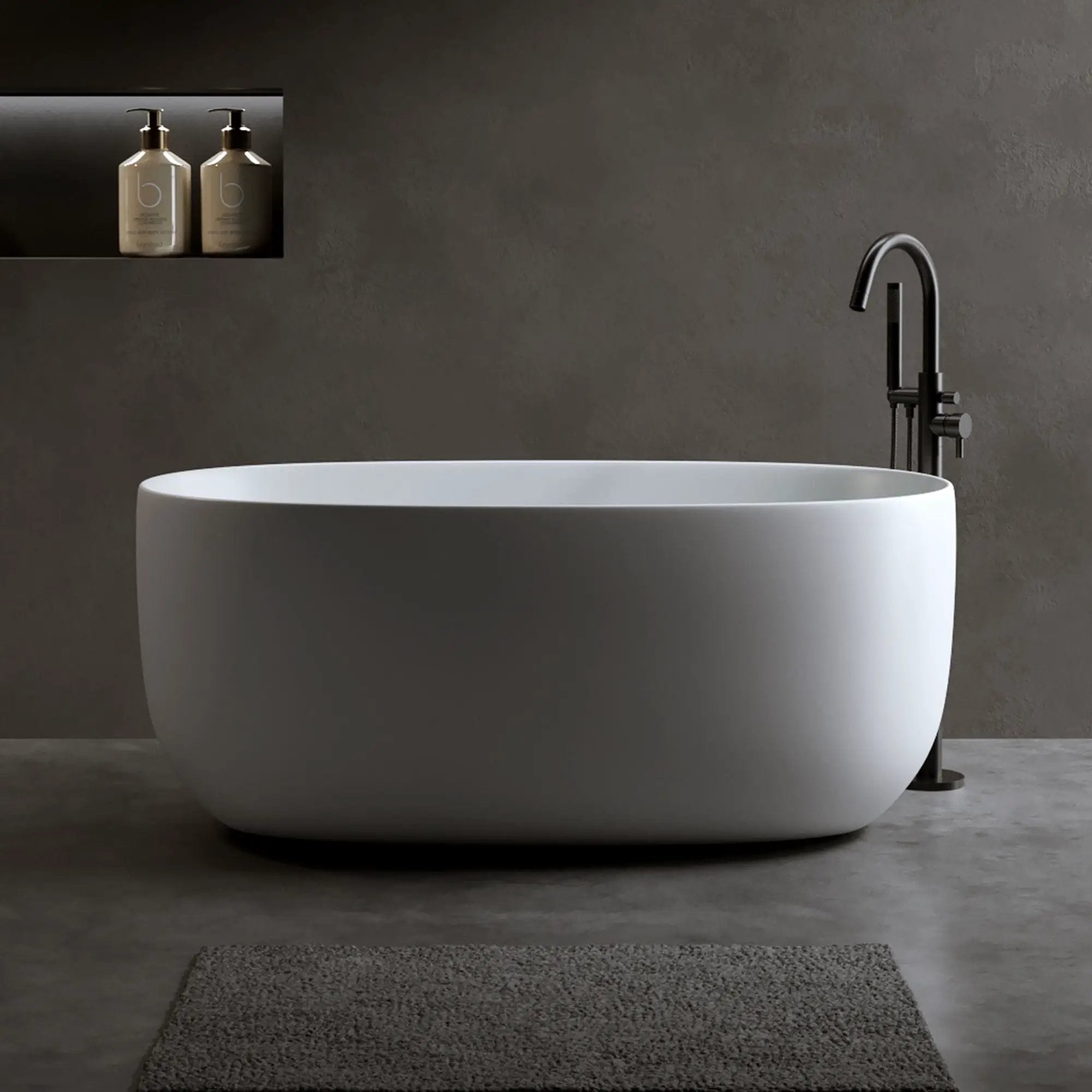 Independent Solid Surface Resin Stone Bathtub, A Modern Designed Independent Bathtub With Pop-Up Drainage And Overflow Pipes, Suitable For Small Households - Matte White by HouseOfZazla