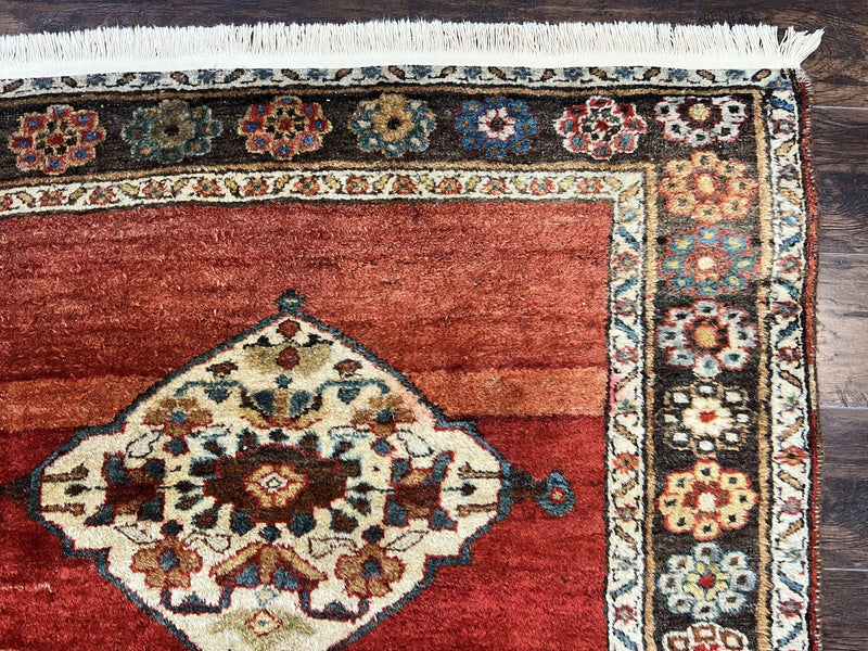 Antique Persian Bidjar Rug 4x8, Triple Medallions, Handmade Oriental Carpet, 1920s Rug, Wool Rug, Red by Jewel Rugs