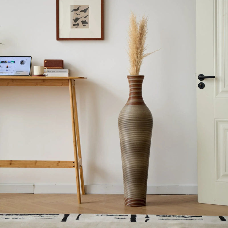 Tall Vase - Brown Decorative Floor Vase, Classic Neat Floor Vase Tall Freestanding Flower Holder, Artificial Rattan Vase, Floor Vase, Flower Holder For Home Decor - Gray by HouseOfZazla