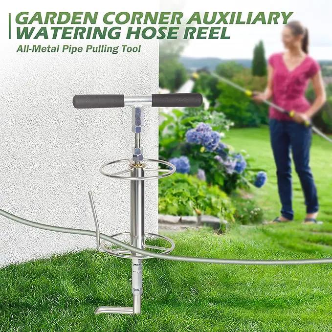 Walensee 32" Garden Hose Guide Spike Right Angle Hose Pulling Stand, Heavy Duty Metal Hose Reel for Garden Corner Auxiliary Watering Hose Reel, Lawn & Garden Watering Equipment, Plant Flower Protector by GreenHaven Gardens