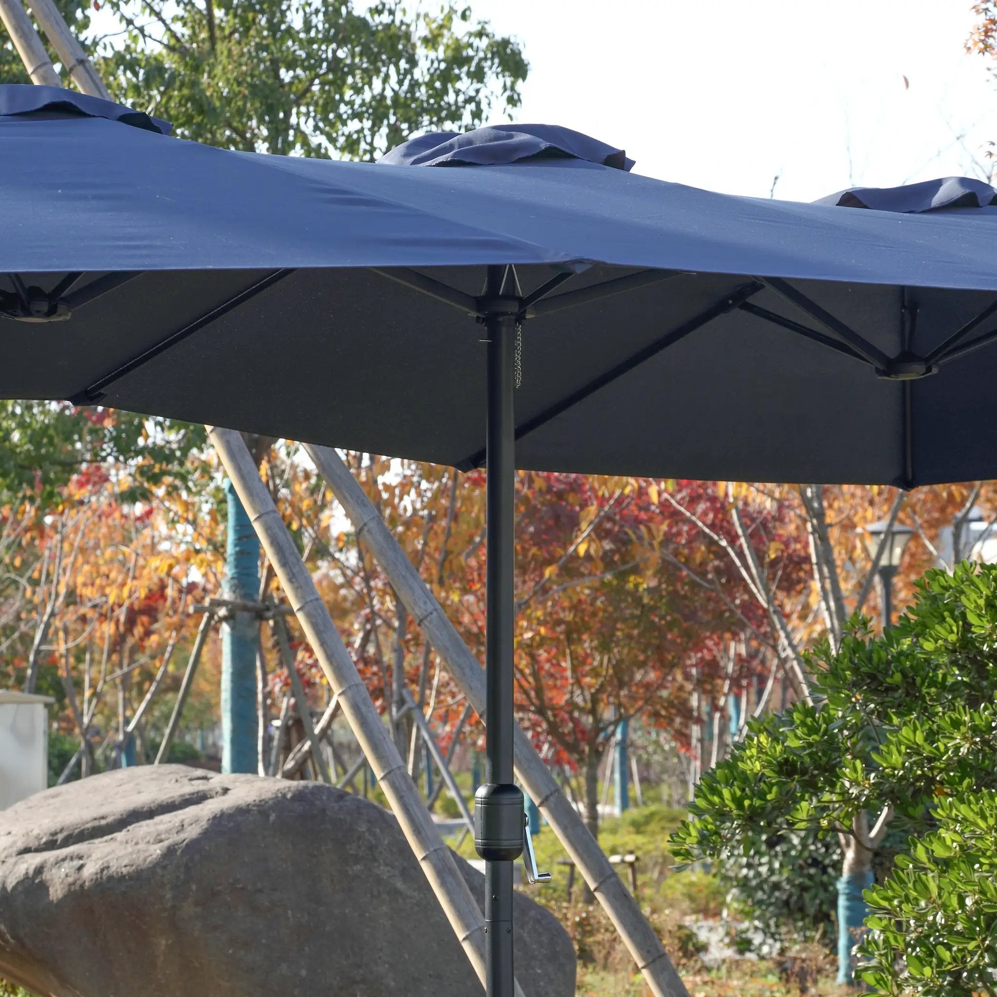 14.8 Ft Double Sided Outdoor Umbrella Rectangular Large with Crank (Navy Blue) (No Base) by HouseOfZazla