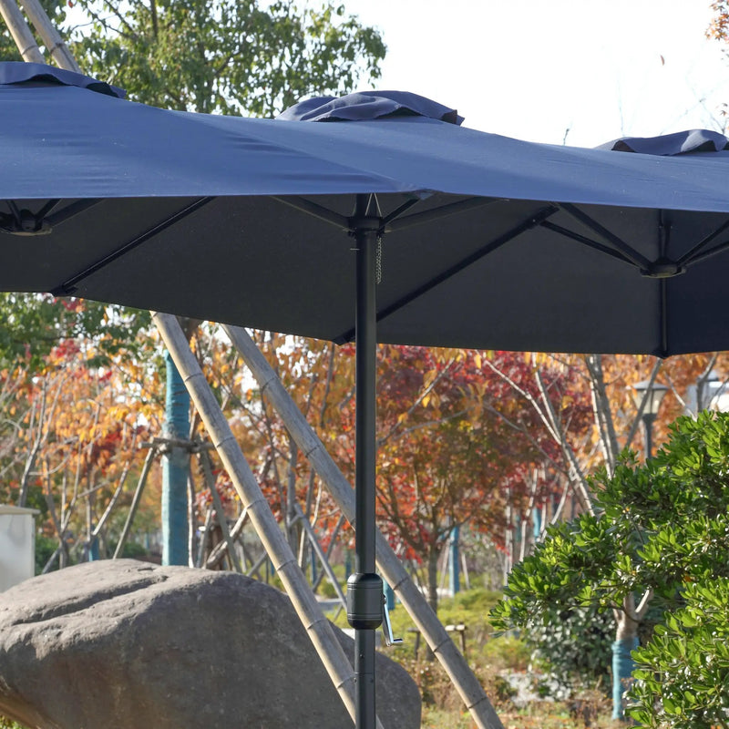 14.8 Ft Double Sided Outdoor Umbrella Rectangular Large with Crank (Navy Blue) (No Base) by HouseOfZazla
