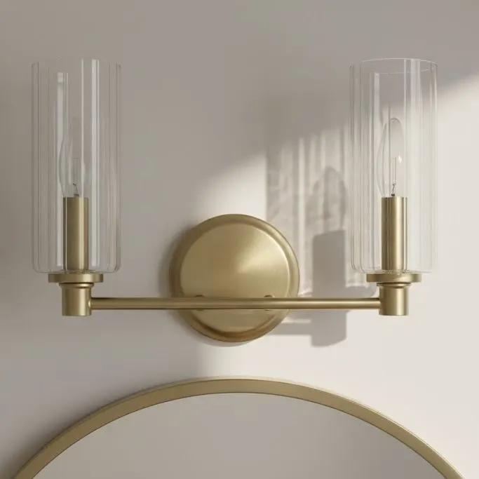 Regal - Double Light Vanity With Clear Ribbed Satin - Antique Brass / Clear by Unique Piece Furniture