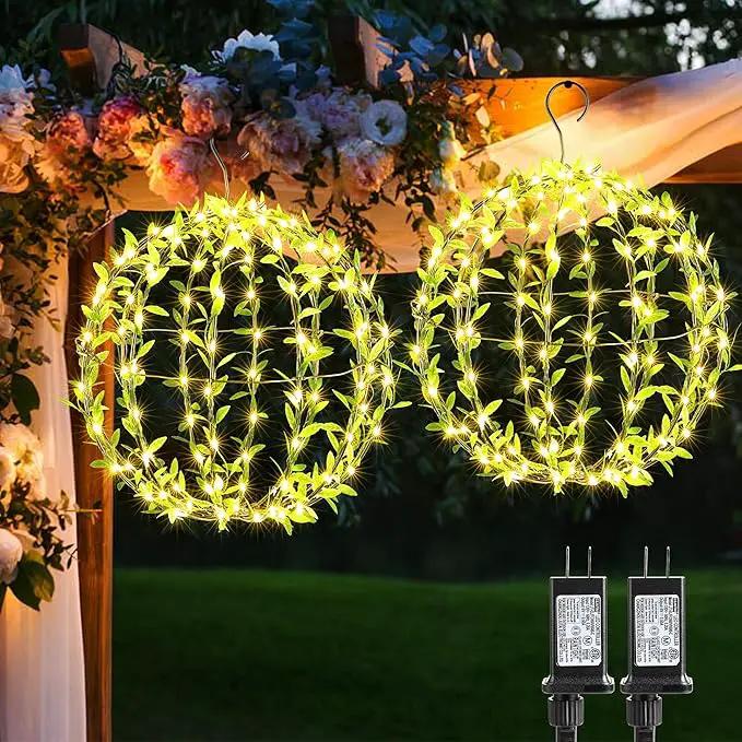 Flacchi Hanging Iron Sphere Lights with Artificial Greenery – 12Inch 120 LED Waterproof Outdoor/Indoor Decor Ball Light with Timer & 8 Modes – 2 Pack for Garden, Christmas, Weddings (Warm White) by GreenHaven Gardens