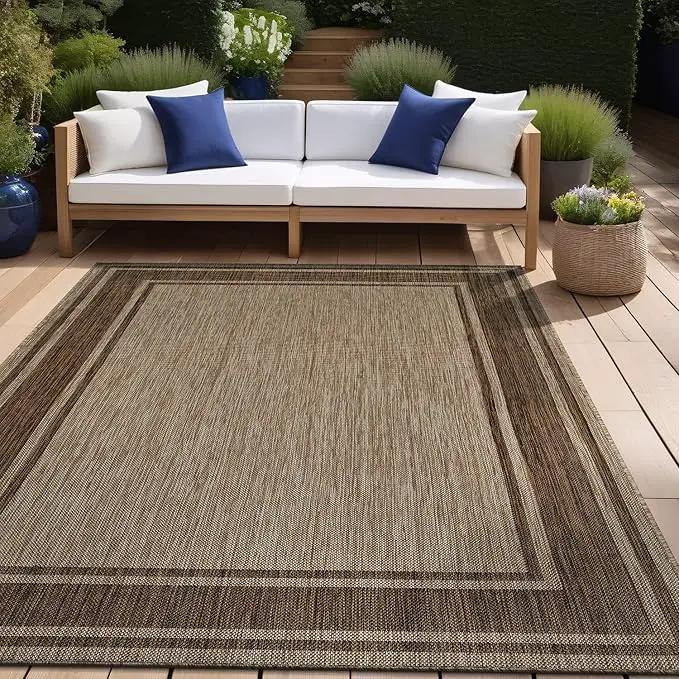 Beverly Rug Outdoor Rug 6x9 Modern Bordered Area Rugs for Indoor and Outdoor Patio Deck Porch Garden Waterproof Weather Sun Resistant Washable Outside Carpet (6 x 9 Jute) by GreenHaven Gardens