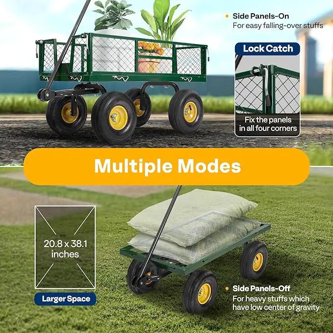 VIVOHOME Heavy Duty 880 Lbs Capacity Mesh Steel Garden Cart Folding Utility Wagon with Removable Sides and 4.10/3.50-4" Wheels 10 Inch Tire(Green) by GreenHaven Gardens