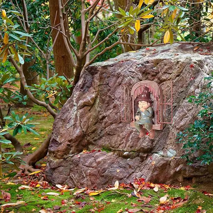 2 Pieces Garden Gnome Statue Elf Out The Door Tree Hugger Garden Peeker Yard Art Tree Sculpture Gnome Decoration Outdoor for Patio Yard Lawn Porch Ornament (Classic Style) by GreenHaven Gardens