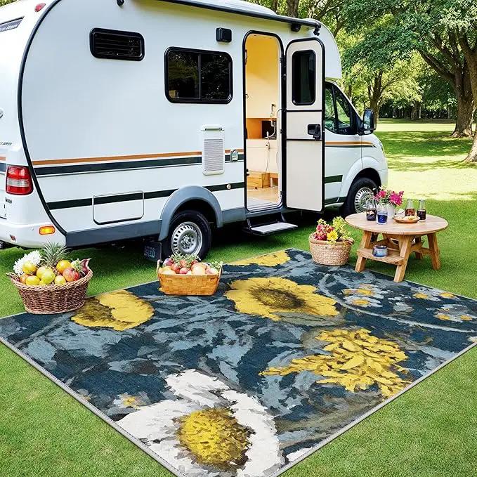 GENIMO Indoor Outdoor Area Rug 8' X 10' Waterproof, Washable Patio Rug Non Shedding, Easy Cleaning Floral Outdoor Carpet for Living Room, Bedroom, Dining Room, Balcony, Deck, RV, Backyard, Blue Yellow by GreenHaven Gardens
