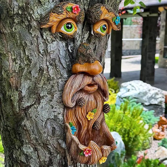 Mood Lab Tree Face Decor - Outdoor Tree Bird Feeder - Old Man Tree Face Decoration - Tree Garden Hugger - Yard Art Statues by GreenHaven Gardens