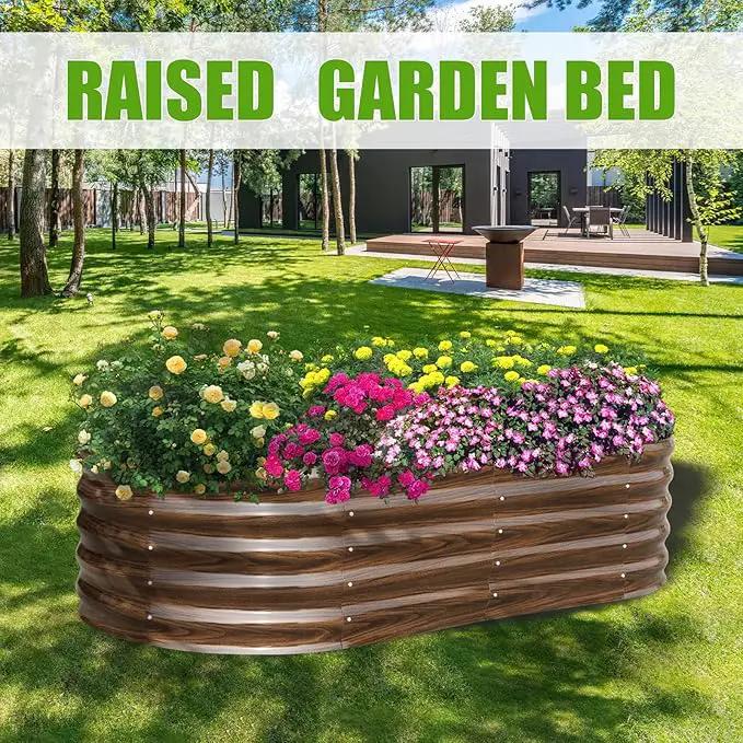 SnugNiture Galvanized Raised Garden Bed, 8x4x1.5ft Oval Metal Planter Box for Planting Outdoor Plants Vegetables by GreenHaven Gardens