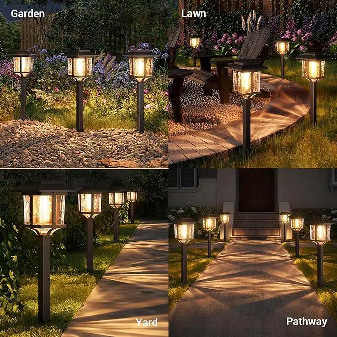 XMCOSY+ Solar Pathway Lights Outdoor, 2-Tone LED Waterproof Garden Outdoor Lighting for Yard Stainless Steel & Glass Solar Powered Landscape Walkway Driveway Decor (Warm White) by GreenHaven Gardens
