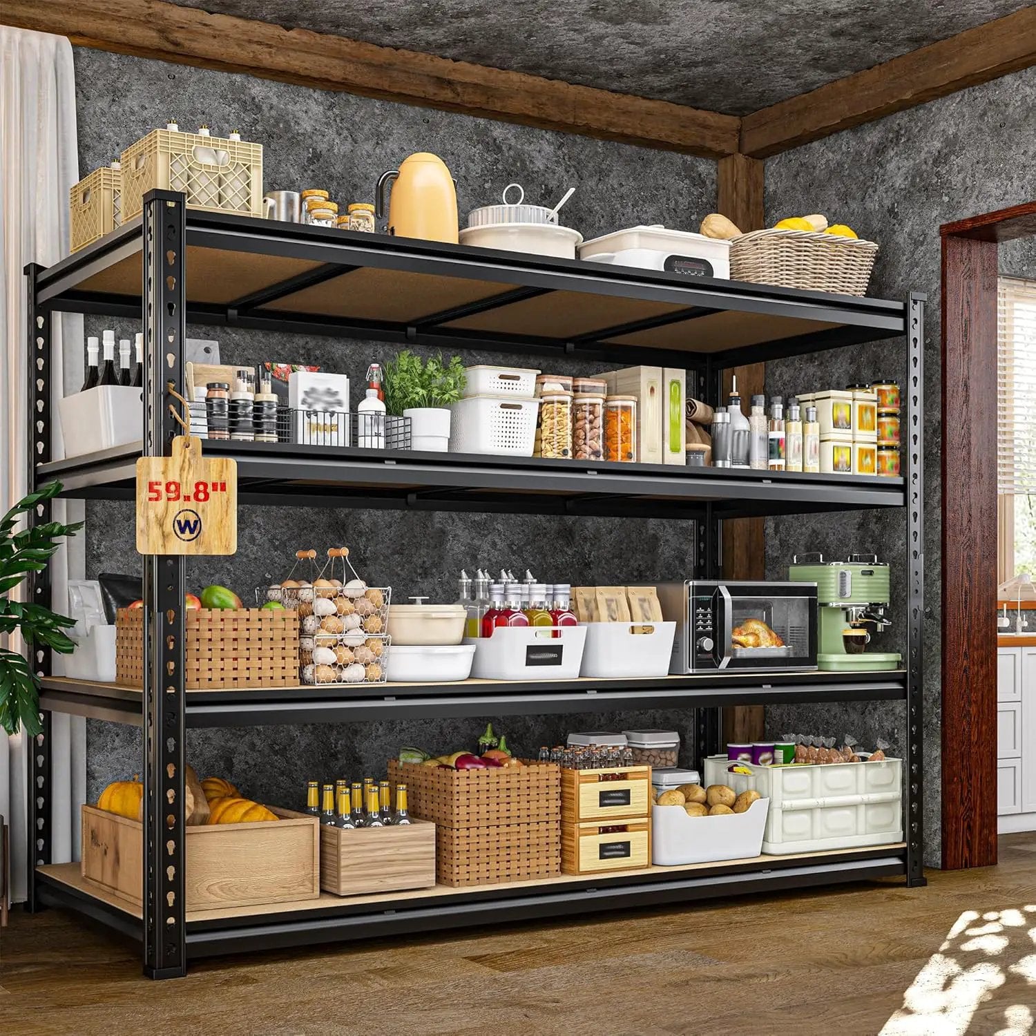 59.8"W Metal Shelving 59.8"H Storage Shelves 2200LBS Garage Shelving Adjustable Metal Shelves Heavy Duty 4 Tier Pantry Shelf for Basement Warehouse Pantry Supermarket 59.8"W x 24"D x 59.8"H by GreenHaven Gardens